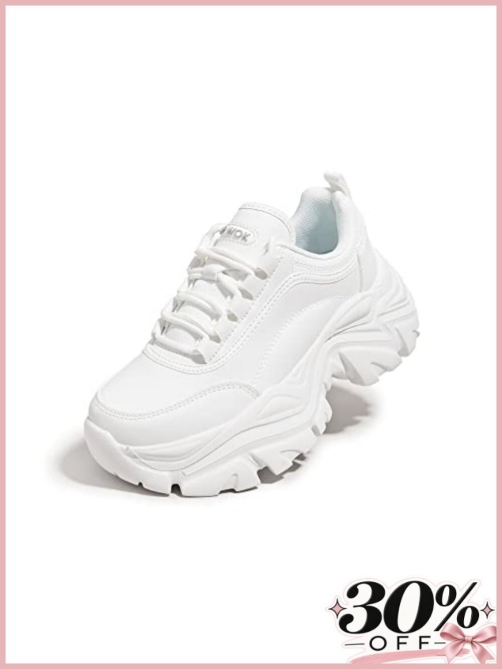 White Leather Platform Chunky Dad Sneakers Fashion Casual Walking Shoes